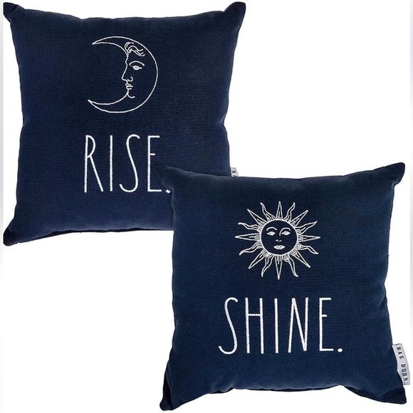 Rae Dunn Two Accent/Throw Pillows Rise & Shine Moon & Sun - Picture 2 of 5